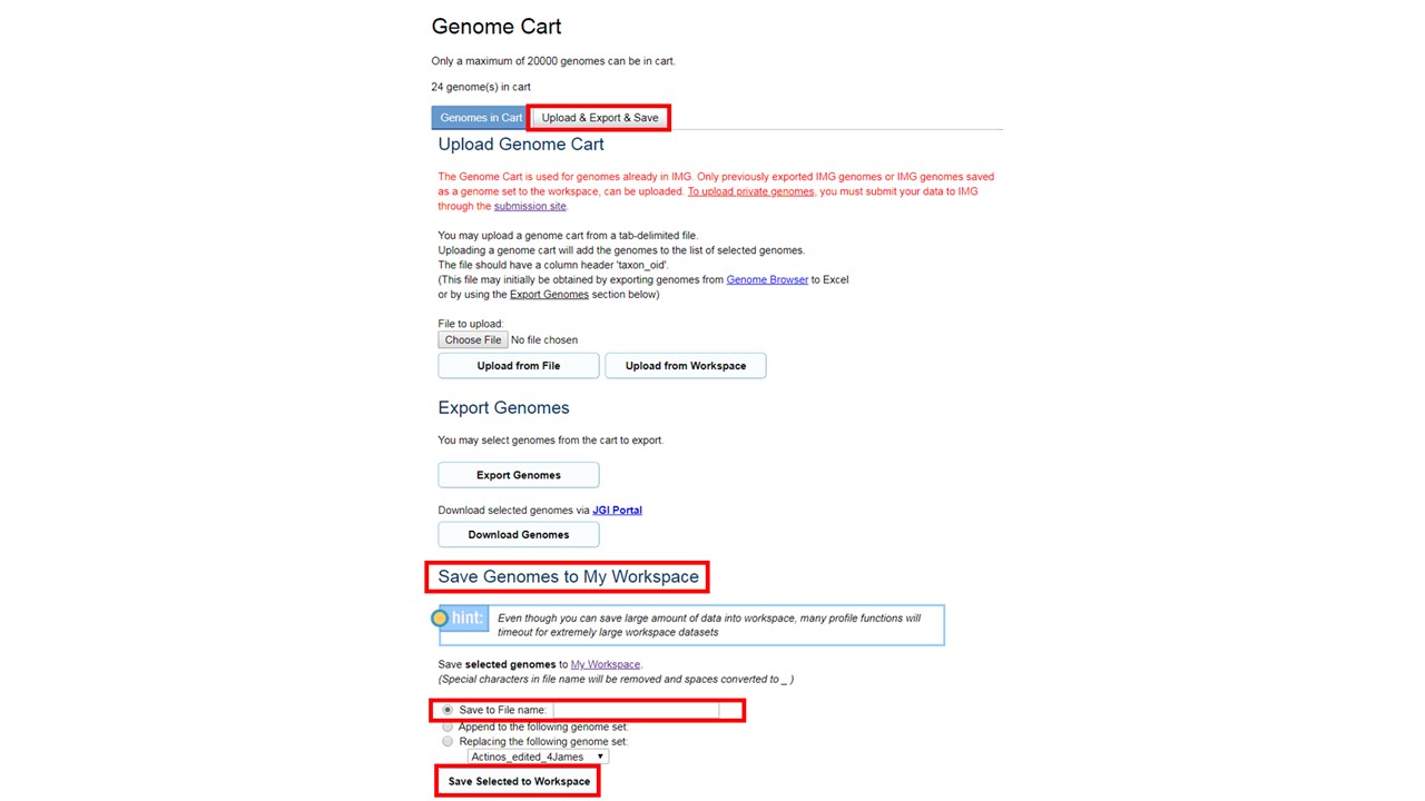 Upload, Export, Save